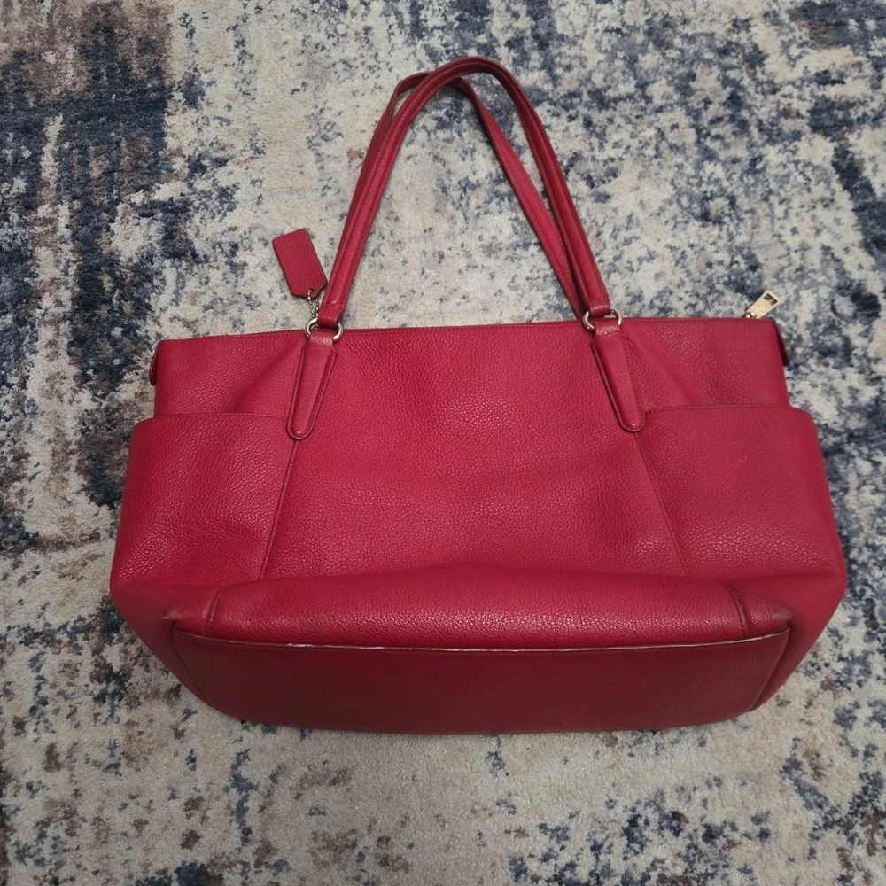 Coach Red Gallery Tote Shoulder Bag with Gold Hardware & Zip Closure